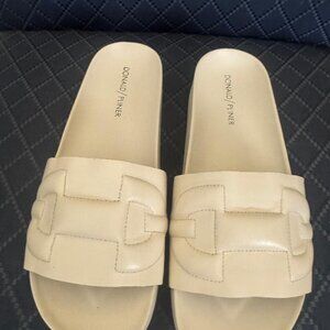 Womens White Donald Piner Leather Slides